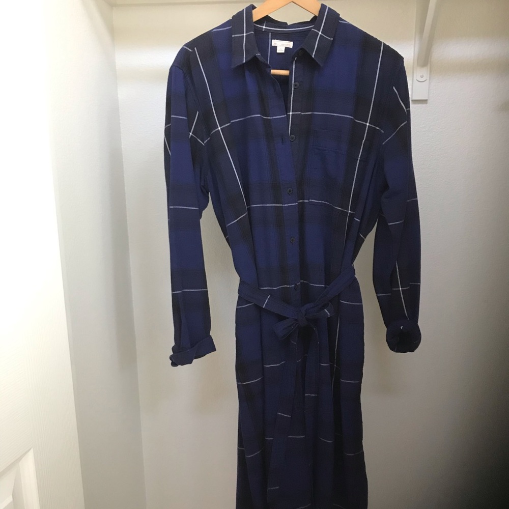 GAP Navy Blue Plaid Button-Up Shirt Dress